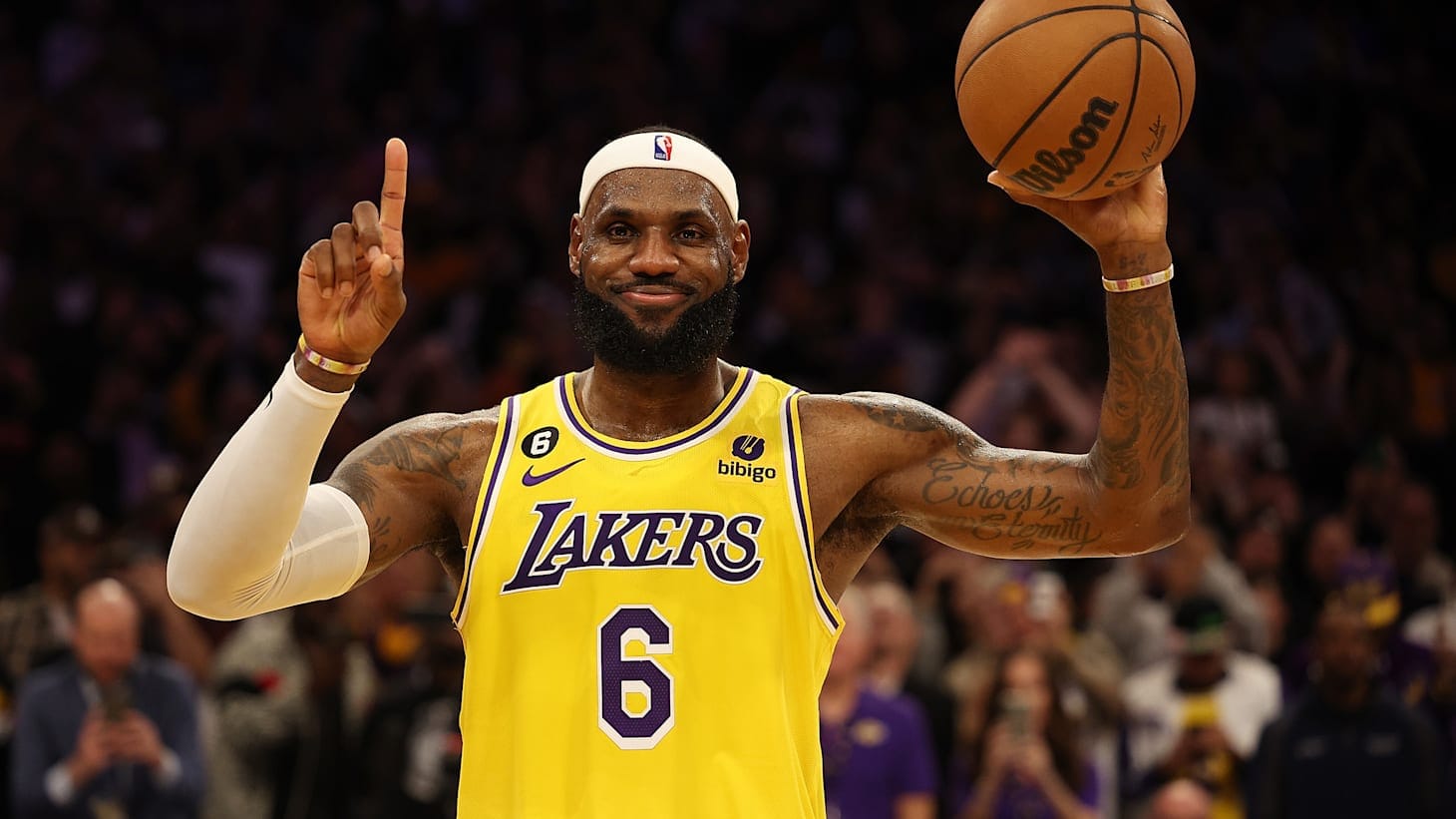 LeBron James playing basketball for Los Angeles Lakers